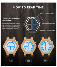 Cargar imagen en el visor de la galería, reloj hombre BOBO BIRD LED Wood Quartz Watches Engrave Back Cover Digital Night Vision Calendar Wristwatch Minimal Time Display