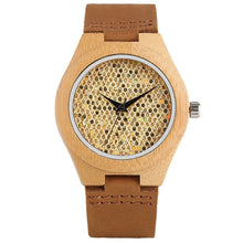Cargar imagen en el visor de la galería, 2019 Natural Black Ebony Wood Bamboo Watch Womens Standard Glitter Dial Quartz Wrist Watch Ladies Elegant Eco Friendly Hour