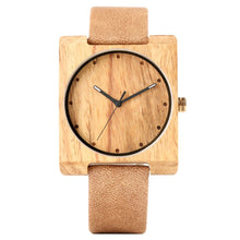 Cargar imagen en el visor de la galería, Minimalist Men's Wooden Watch Vogue Square Dial Handmade Design Wooden Watches for Boy Eco-friendly Bamboo Wooden Watch for Teen