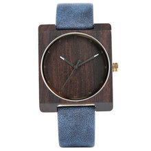 Cargar imagen en el visor de la galería, Creative Bule Men's Wood Watch Unique Square Dial Simple Design Quartz Watch Movement Eco-friendly Natural Wooden Watch