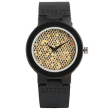 Cargar imagen en el visor de la galería, 2019 Natural Black Ebony Wood Bamboo Watch Womens Standard Glitter Dial Quartz Wrist Watch Ladies Elegant Eco Friendly Hour
