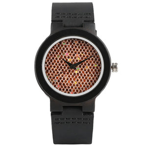 2019 Natural Black Ebony Wood Bamboo Watch Womens Standard Glitter Dial Quartz Wrist Watch Ladies Elegant Eco Friendly Hour