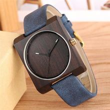 Cargar imagen en el visor de la galería, Creative Bule Men&#39;s Wood Watch Unique Square Dial Simple Design Quartz Watch Movement Eco-friendly Natural Wooden Watch
