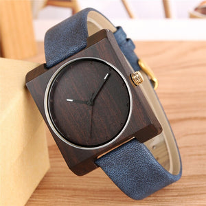 Creative Bule Men's Wood Watch Unique Square Dial Simple Design Quartz Watch Movement Eco-friendly Natural Wooden Watch