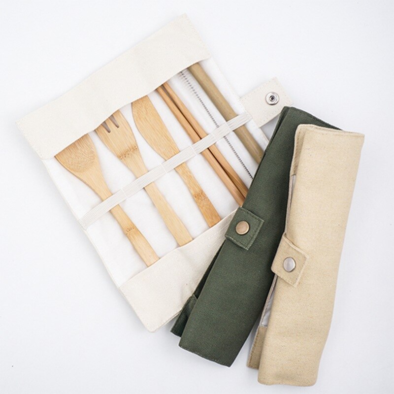 Portable Bamboo Travel Cutlery Set Kitchen Utensil Reusable Utensils With Pouch Portable Camping Utensils Spoon Fork Chopstick