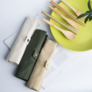 Portable Bamboo Travel Cutlery Set Kitchen Utensil Reusable Utensils With Pouch Portable Camping Utensils Spoon Fork Chopstick