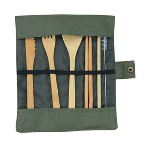 Portable Bamboo Travel Cutlery Set Kitchen Utensil Reusable Utensils With Pouch Portable Camping Utensils Spoon Fork Chopstick