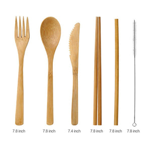 Portable Bamboo Travel Cutlery Set Kitchen Utensil Reusable Utensils With Pouch Portable Camping Utensils Spoon Fork Chopstick