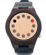 Cargar imagen en el visor de la galería, BOBO BIRD Eco-friendly Wooden Wristwatch Mens Top Luxury Brand Unique Holes Design Leather Quartz Watch with Leather Strap
