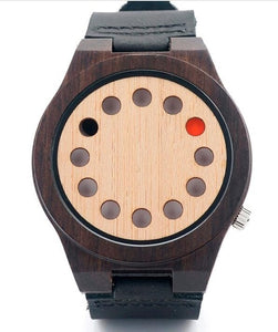 BOBO BIRD Eco-friendly Wooden Wristwatch Mens Top Luxury Brand Unique Holes Design Leather Quartz Watch with Leather Strap