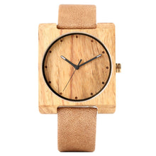 Cargar imagen en el visor de la galería, Minimalist Men&#39;s Wooden Watch Vogue Square Dial Handmade Design Wooden Watches for Boy Eco-friendly Bamboo Wooden Watch for Teen
