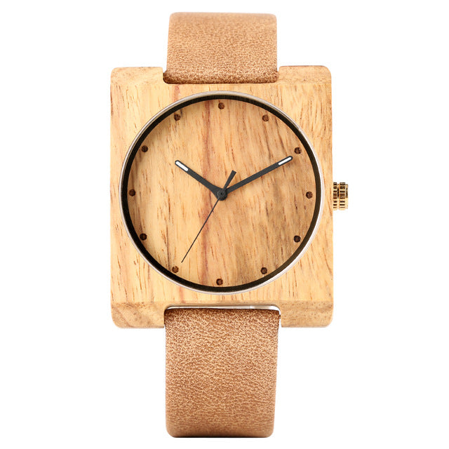 Minimalist Men's Wooden Watch Vogue Square Dial Handmade Design Wooden Watches for Boy Eco-friendly Bamboo Wooden Watch for Teen