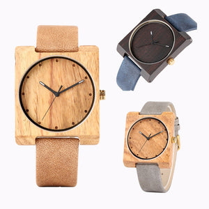 Men's Wooden Watch Unique Square Dial Handmade Design Wooden Watches for Boy Eco-friendly Bamboo Wooden Watch for Teenager