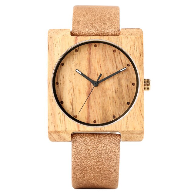 Men's Wooden Watch Unique Square Dial Handmade Design Wooden Watches for Boy Eco-friendly Bamboo Wooden Watch for Teenager