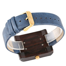 Cargar imagen en el visor de la galería, Creative Bule Men&#39;s Wood Watch Unique Square Dial Simple Design Quartz Watch Movement Eco-friendly Natural Wooden Watch
