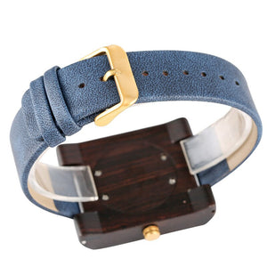 Creative Bule Men's Wood Watch Unique Square Dial Simple Design Quartz Watch Movement Eco-friendly Natural Wooden Watch