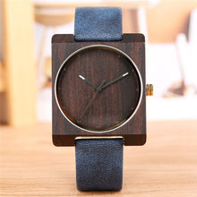 Cargar imagen en el visor de la galería, Creative Bule Men&#39;s Wood Watch Unique Square Dial Simple Design Quartz Watch Movement Eco-friendly Natural Wooden Watch
